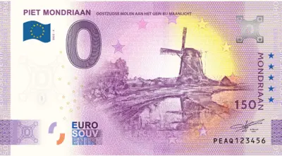 Billet 0€ PIET MONDRIAANOOSTZIJDSE MOLEN AANHET GEIN BIJ MAANLICHT