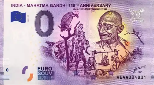 Billet 0€ INDIA - MAHATMA GANDHI 150th ANNIVERSARY 1869-2019 TWO FROM ONE 1947