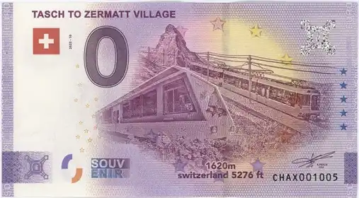 Billet 0€ TASCH TO ZERMATT VILLAGE 1620m Switzerland 5276 ft