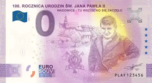Billet 0€ 100. ROCZNICA URODZIN ŚW. JANA PAWŁA II WADOWICE - TU WSZYSTKO SIȨ ZACZȨŁO